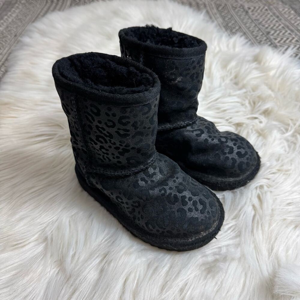 UGG Kids Black Metallic Leopard printed Boots Winter